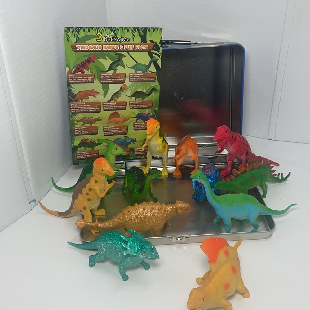 3 Bees & Me Dinosaur Toys and Lunch Box Holder Case! In Excellent Used Condition